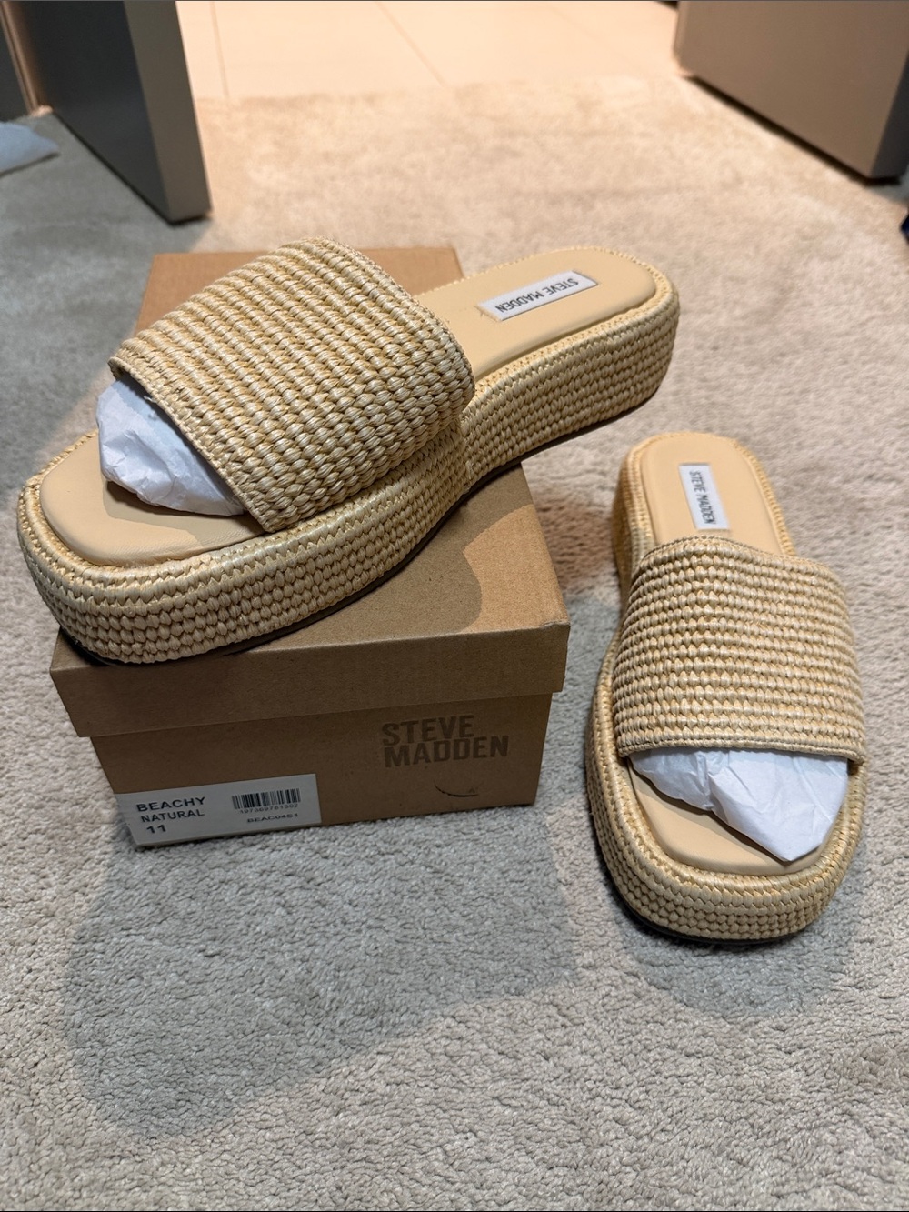 Steve Madden Natural Woven Platform Slide Sandals